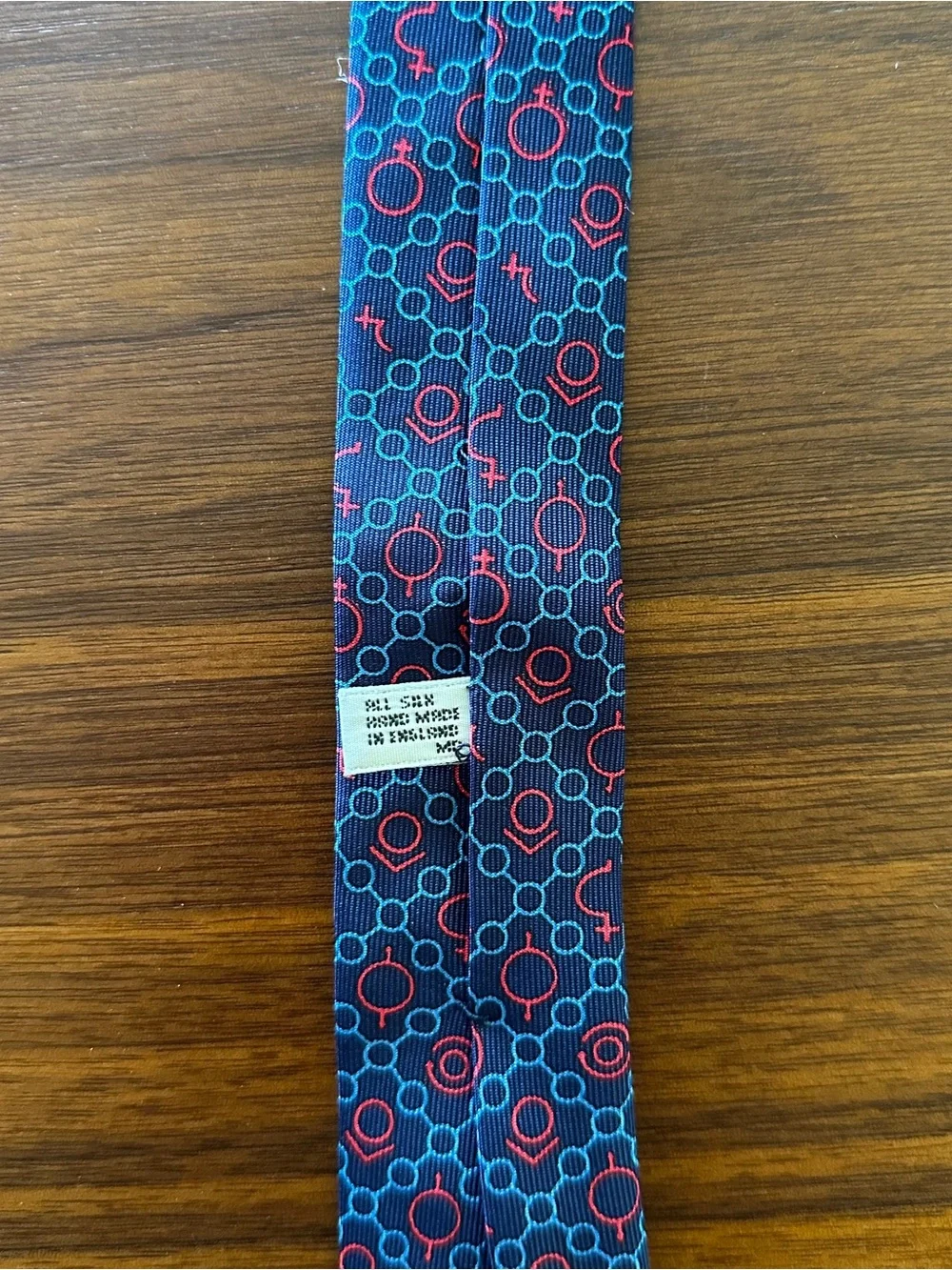 Drakes Navy Blue Patterned Tie with Red & Teal Accents